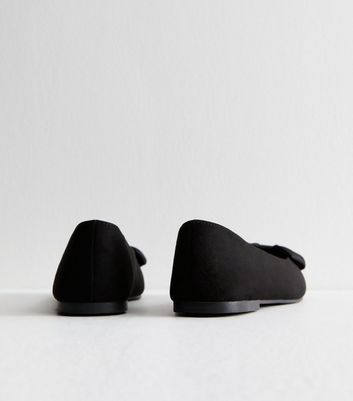 Wide Fit Black Faux Suede Bow Detail Ballet Flats - New Look