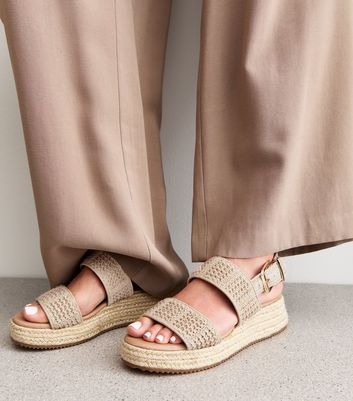 Off White Raffia Look Flatform Sandals - New Look