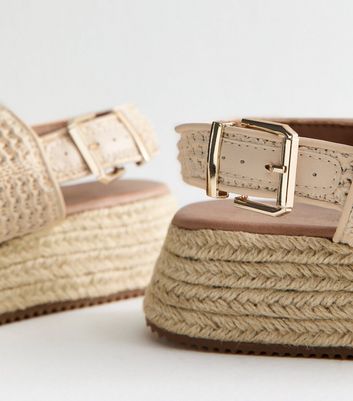 Off White Raffia Look Flatform Sandals - New Look