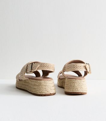 Off White Raffia Look Flatform Sandals - New Look