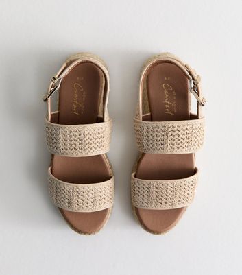 Off White Raffia Look Flatform Sandals - New Look