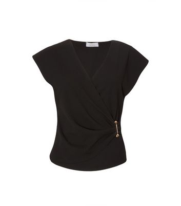 quiz-black-ruched-wrap-top-new-look