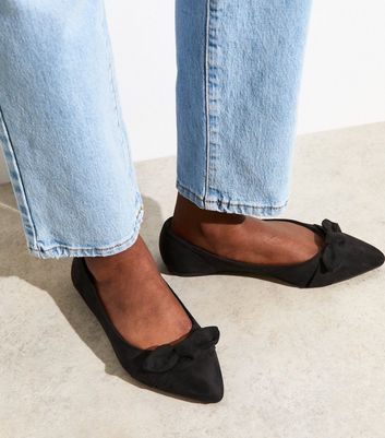 Wide Fit Black Suedette Bow Trim Ballet Flats - New Look