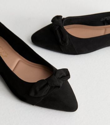 Wide Fit Black Suedette Bow Trim Ballet Flats - New Look