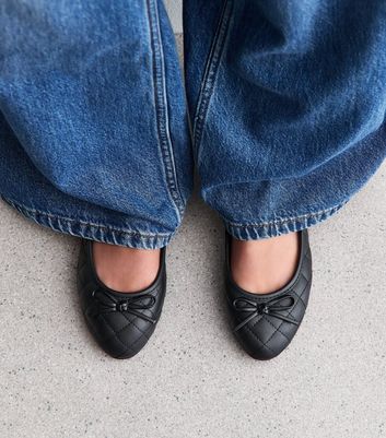 Black Quilted Faux Leather Ballet Flats - New Look