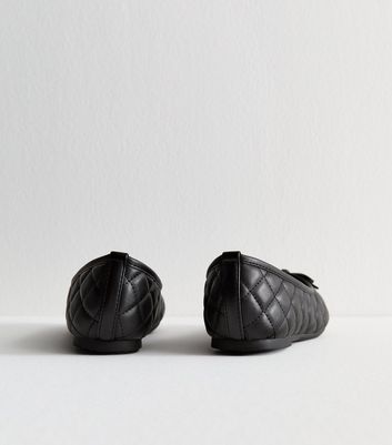Black Quilted Faux Leather Ballet Flats - New Look